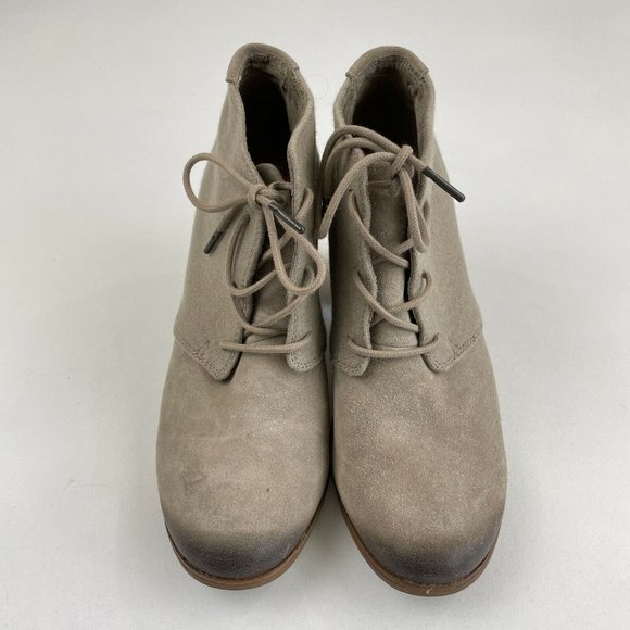TOMS Lunata Taupe Suede Heeled Lace Ankle Boot - Picture 3 of 9